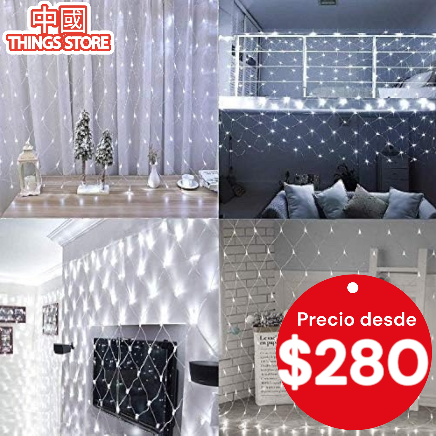 Serie de luces blancas de red 2x2 metros