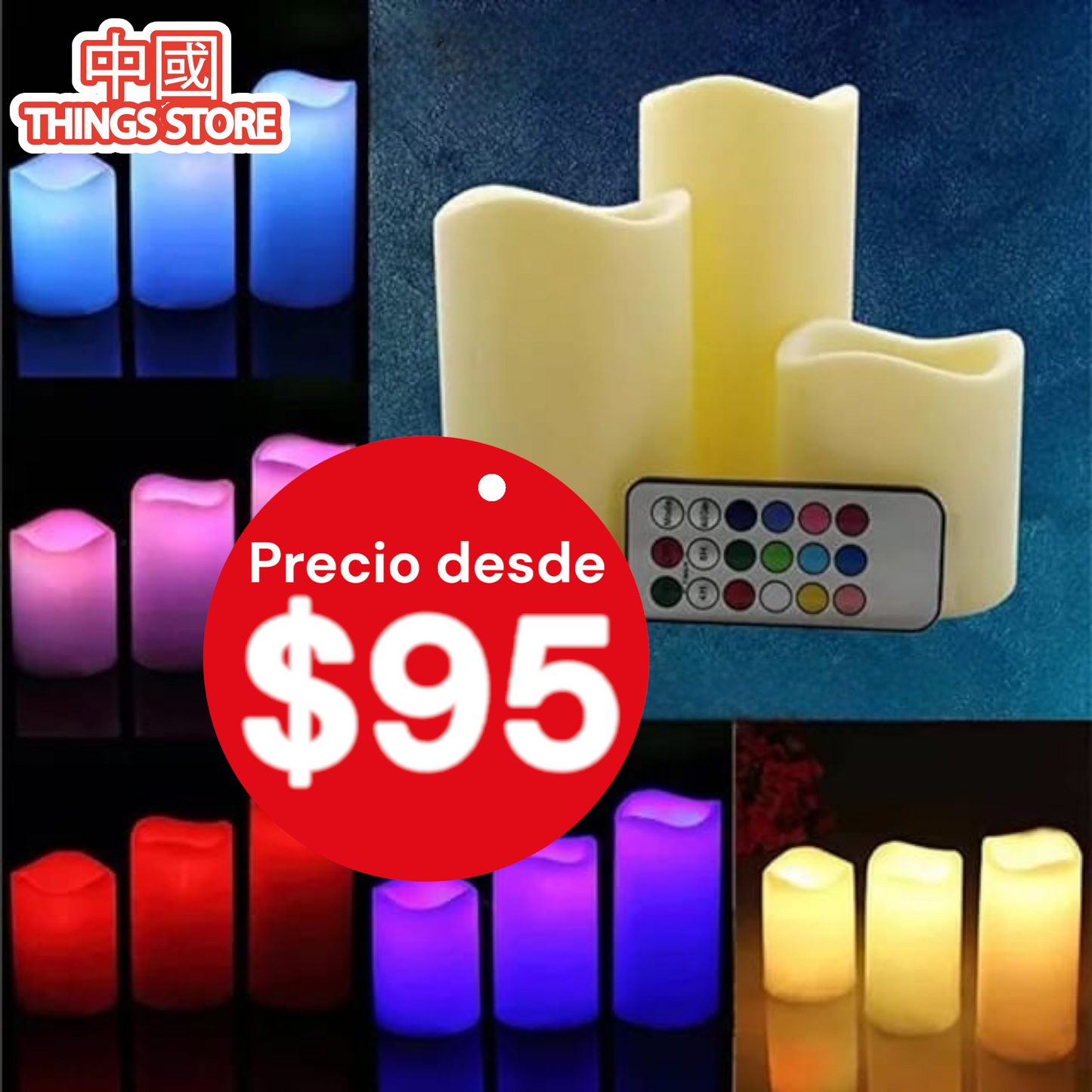 Trío de velas multicolor