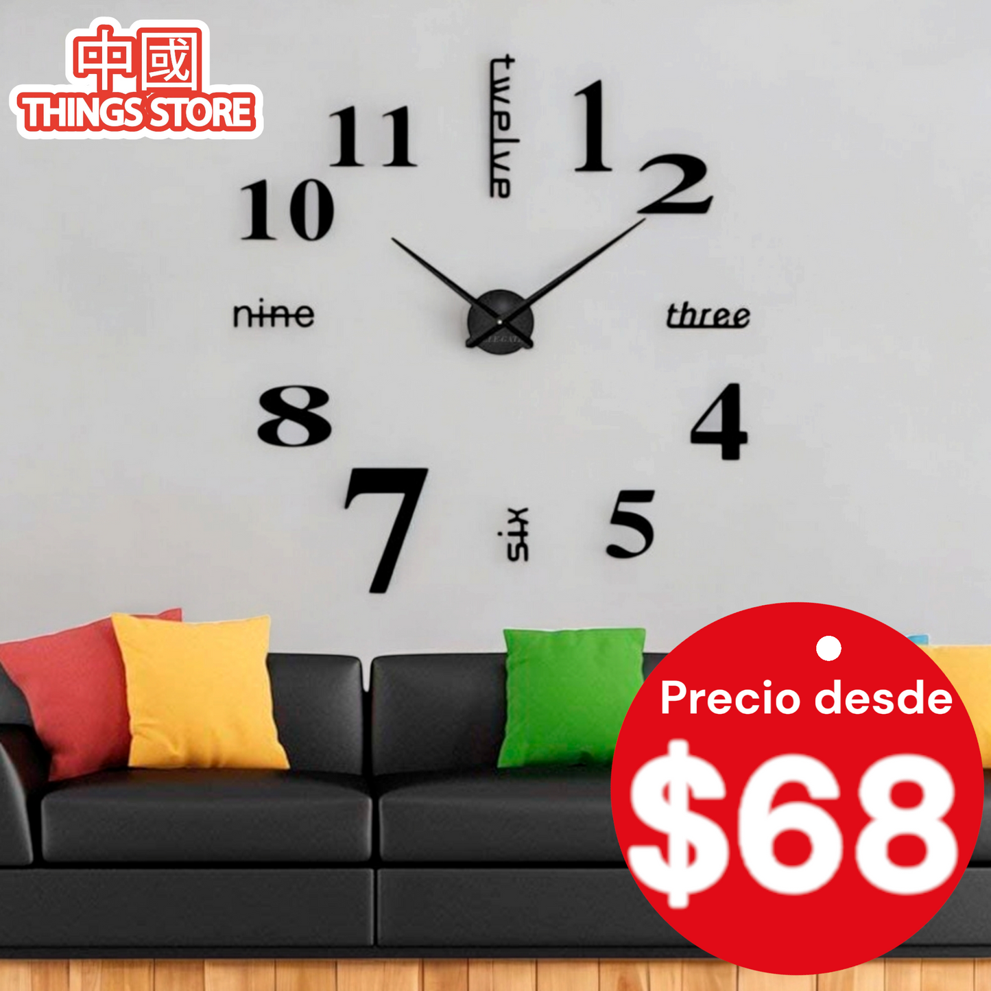 Reloj de pared adhesivo