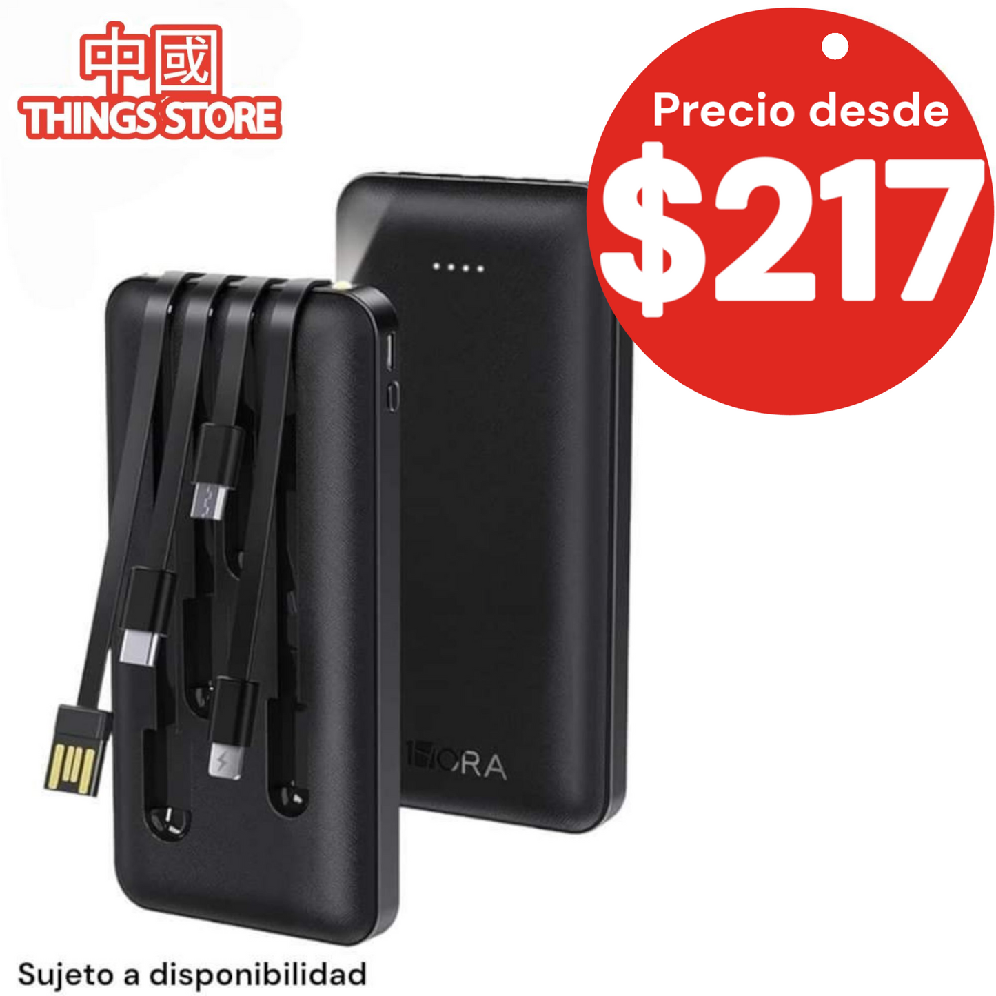 Bateria portátil con cables 10000 MAH