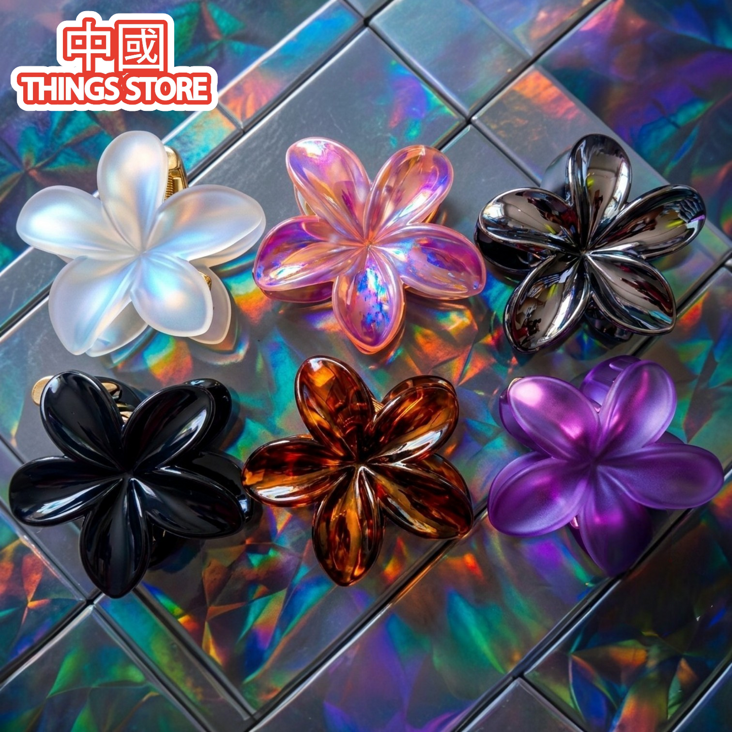 Pinza para cabello de flores transparente