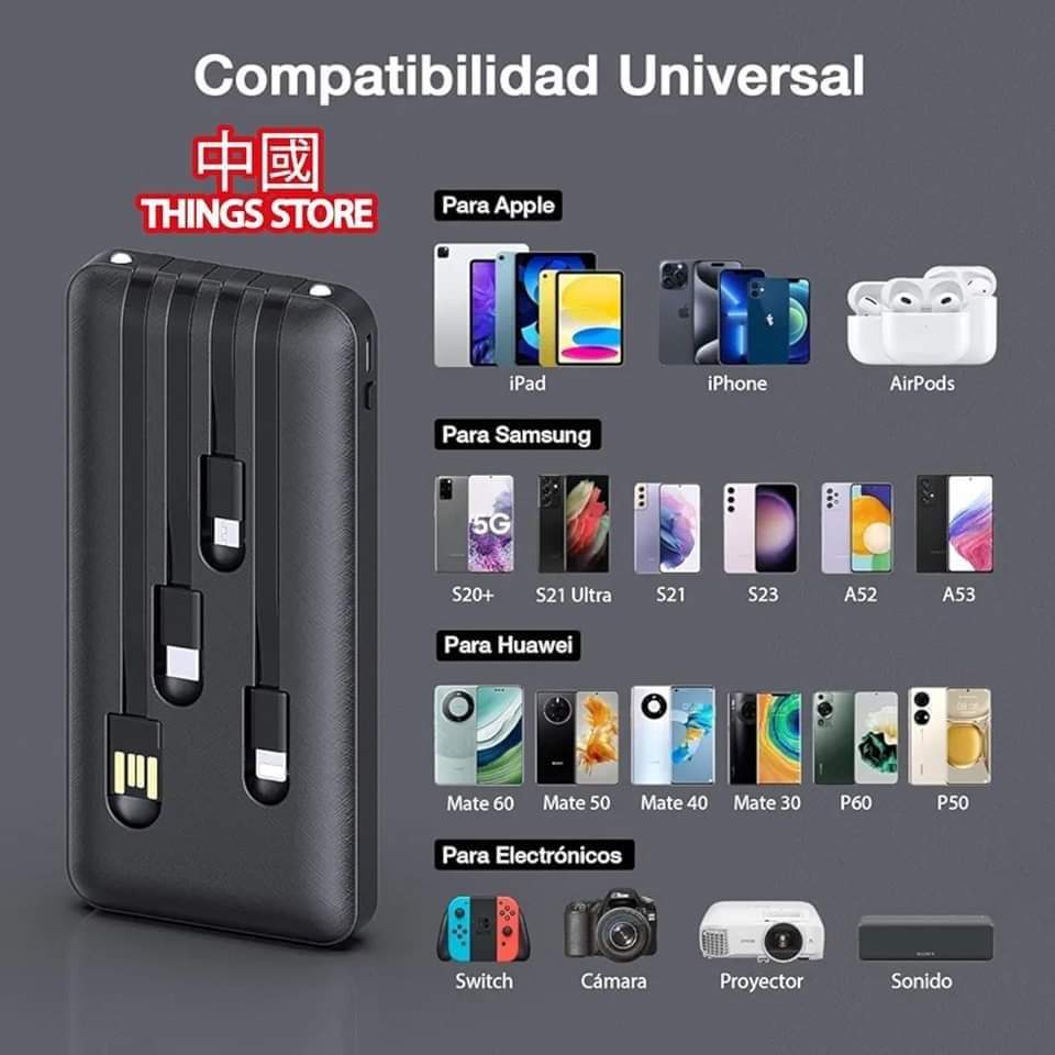 Bateria portátil con cables 10000 MAH