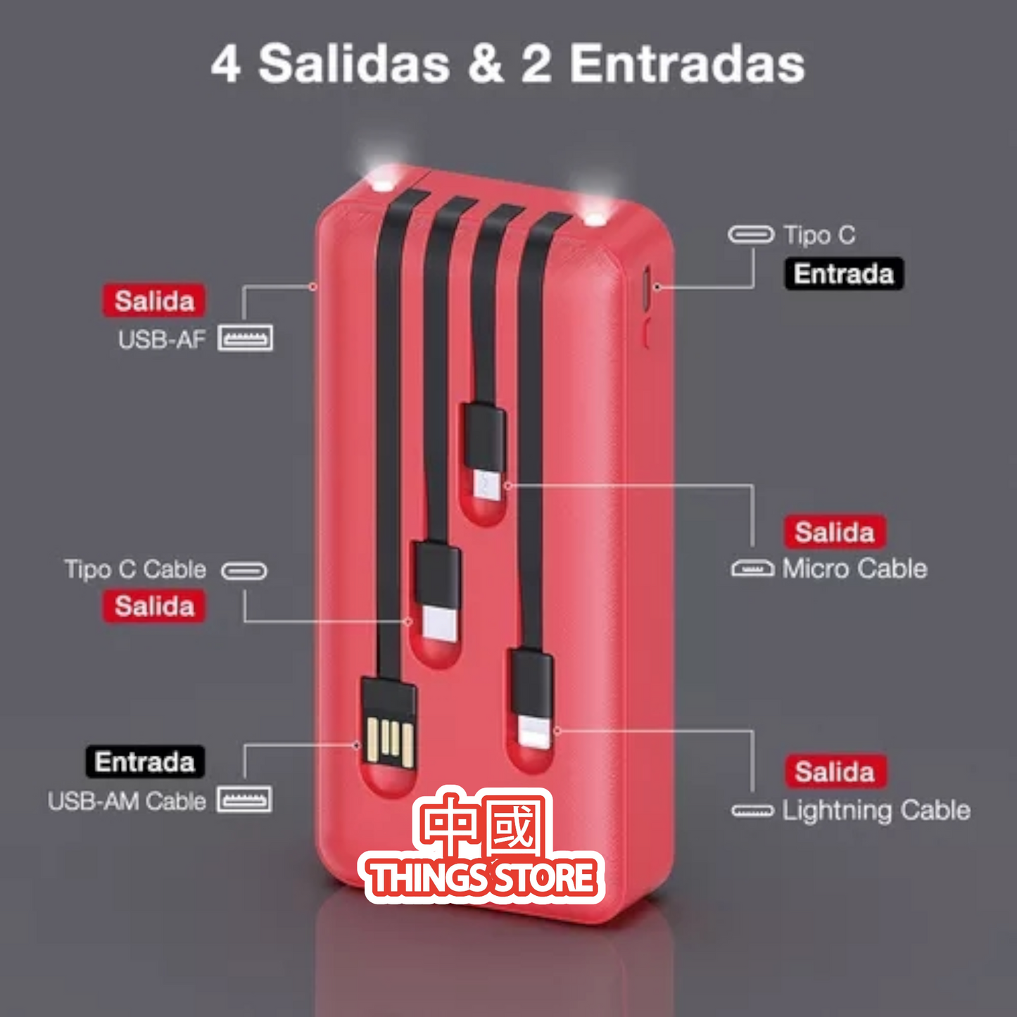 Batería portátil con cables 20000mAh