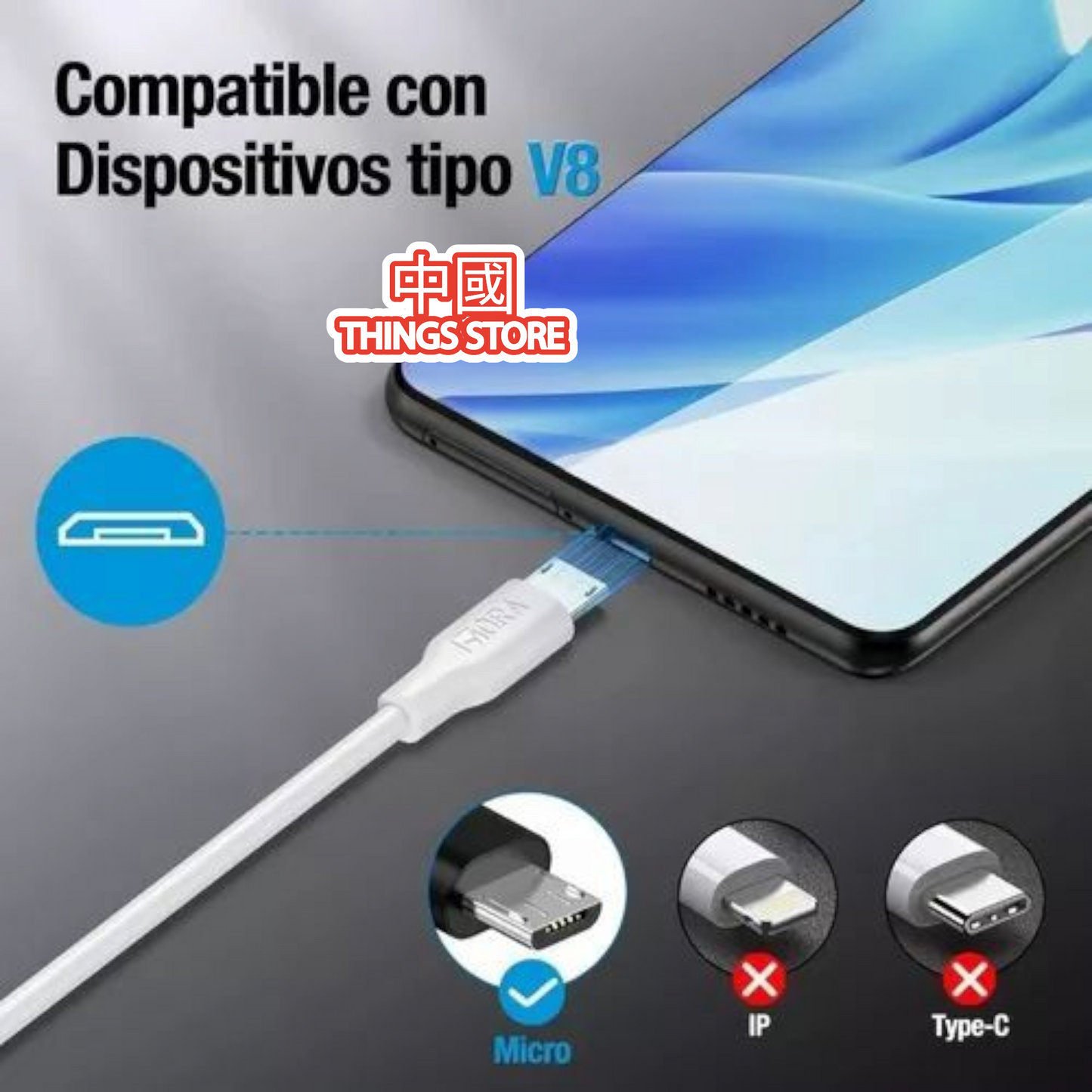 Cable V8 1m blanco promoción 3X2