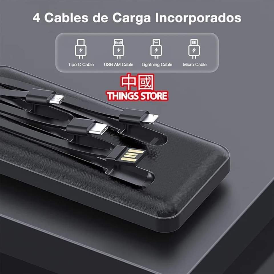 Bateria portátil con cables 10000 MAH