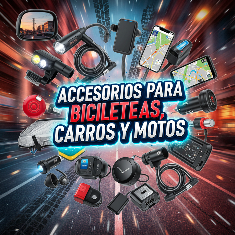 ACCESORIOS PARA BICICLETAS, CARROS Y MOTOS