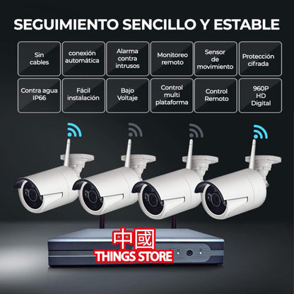 Kit De 4 cámaras inalámbricas Con DVR para Seguridad Exterior