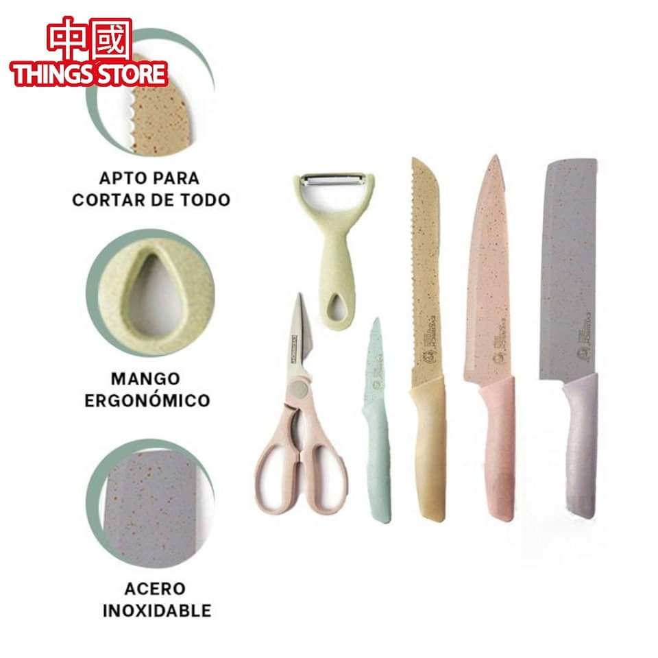 Set de cuchillos con tabla color pastel