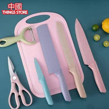 Set de cuchillos con tabla color pastel