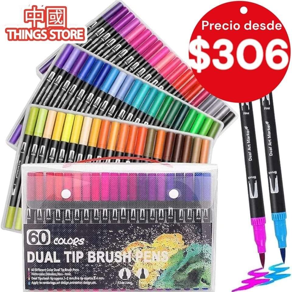 Plumones punta pinceles 60pz