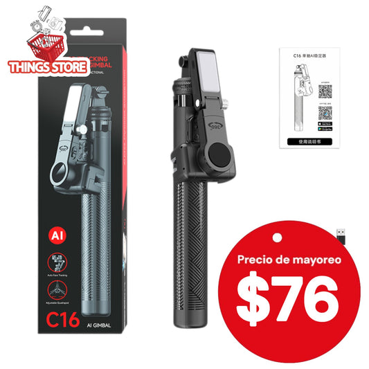 Tripie selfie stik con luz