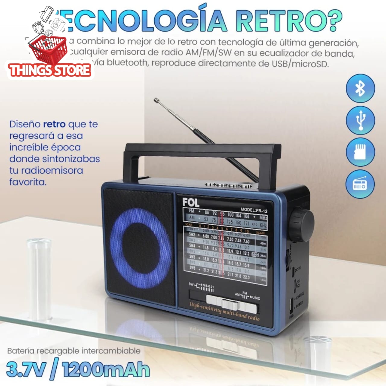 Radio bluetooth con panel solar