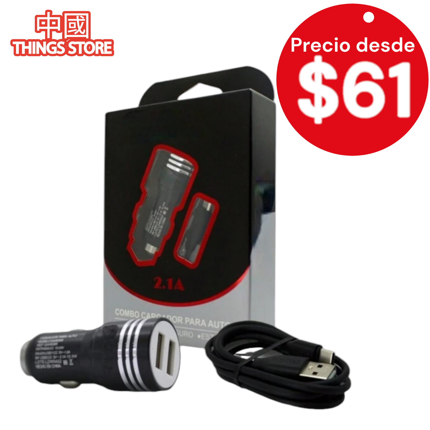 Cargador para auto con Cable V8