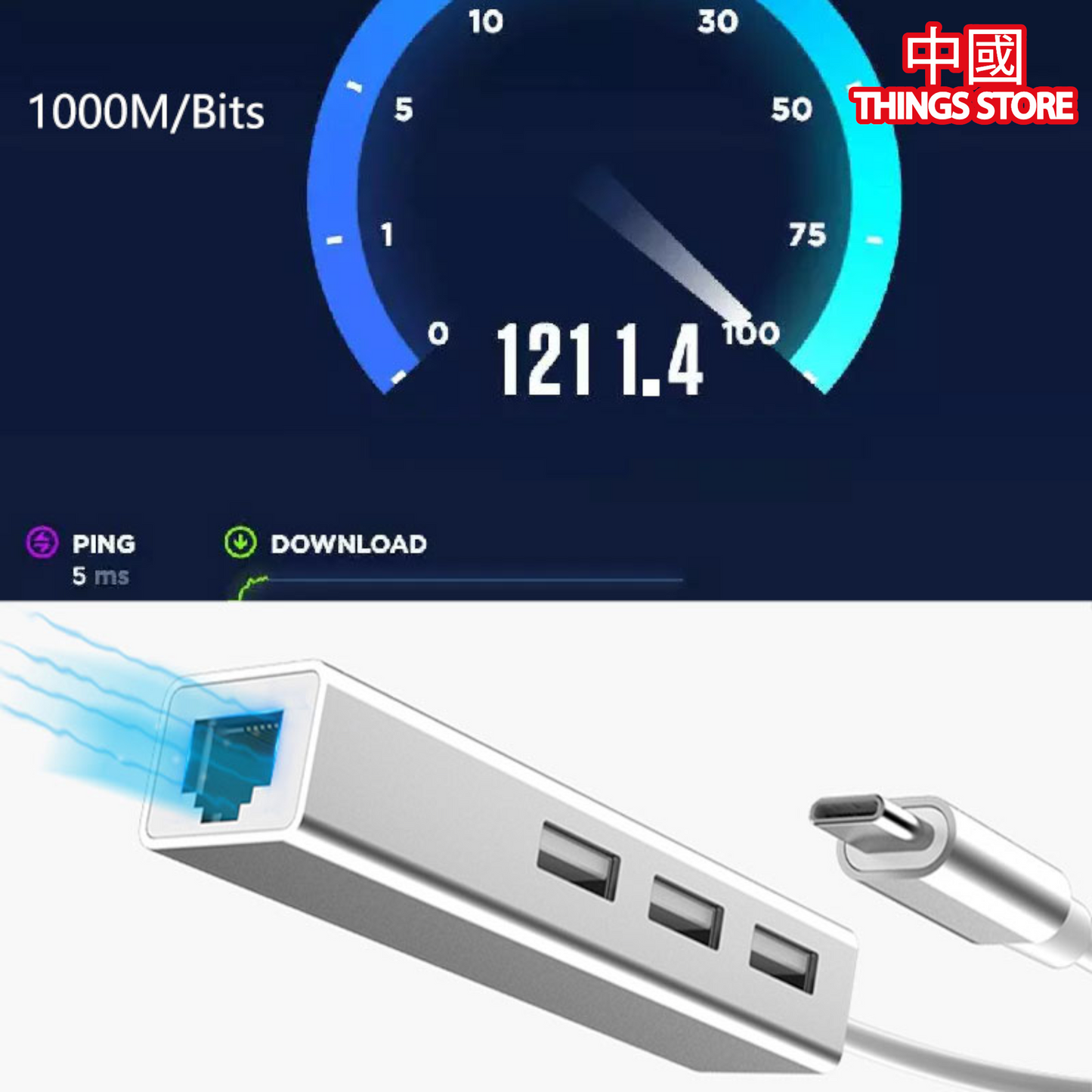 Adaptador HUB Usb Type C 3.1 Ethernet RJ45 Gigabit