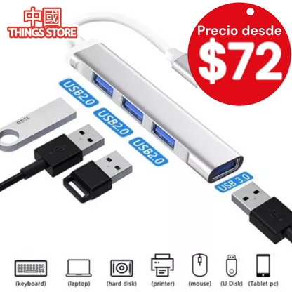 Mini concentradores USB de 4 puertos y adaptadores USB