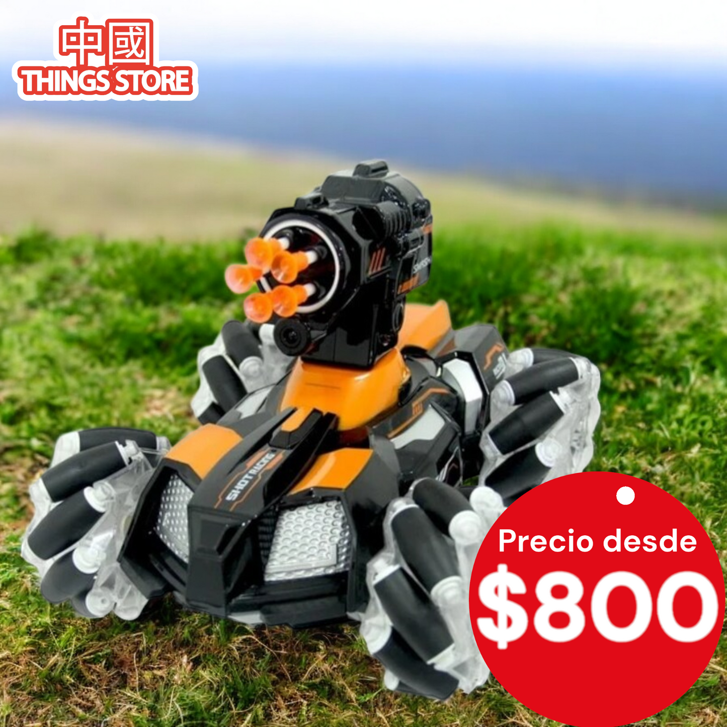 Carrito con control y lanza proyectil.