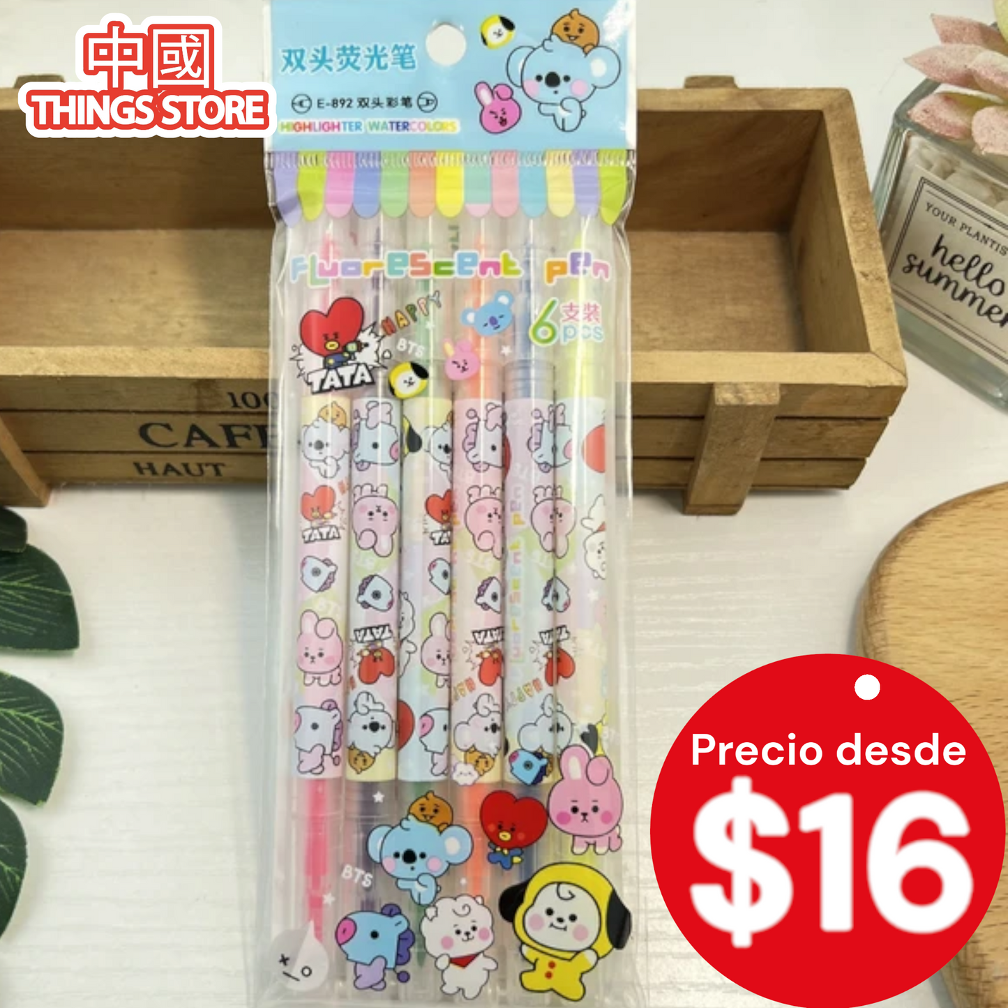 Paquete de 6 plumones marcatextos con doble punta