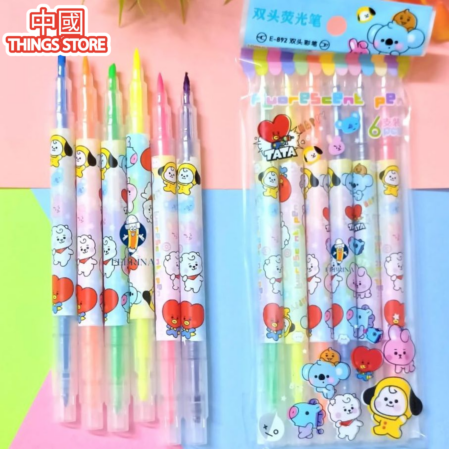 Paquete de 6 plumones marcatextos con doble punta