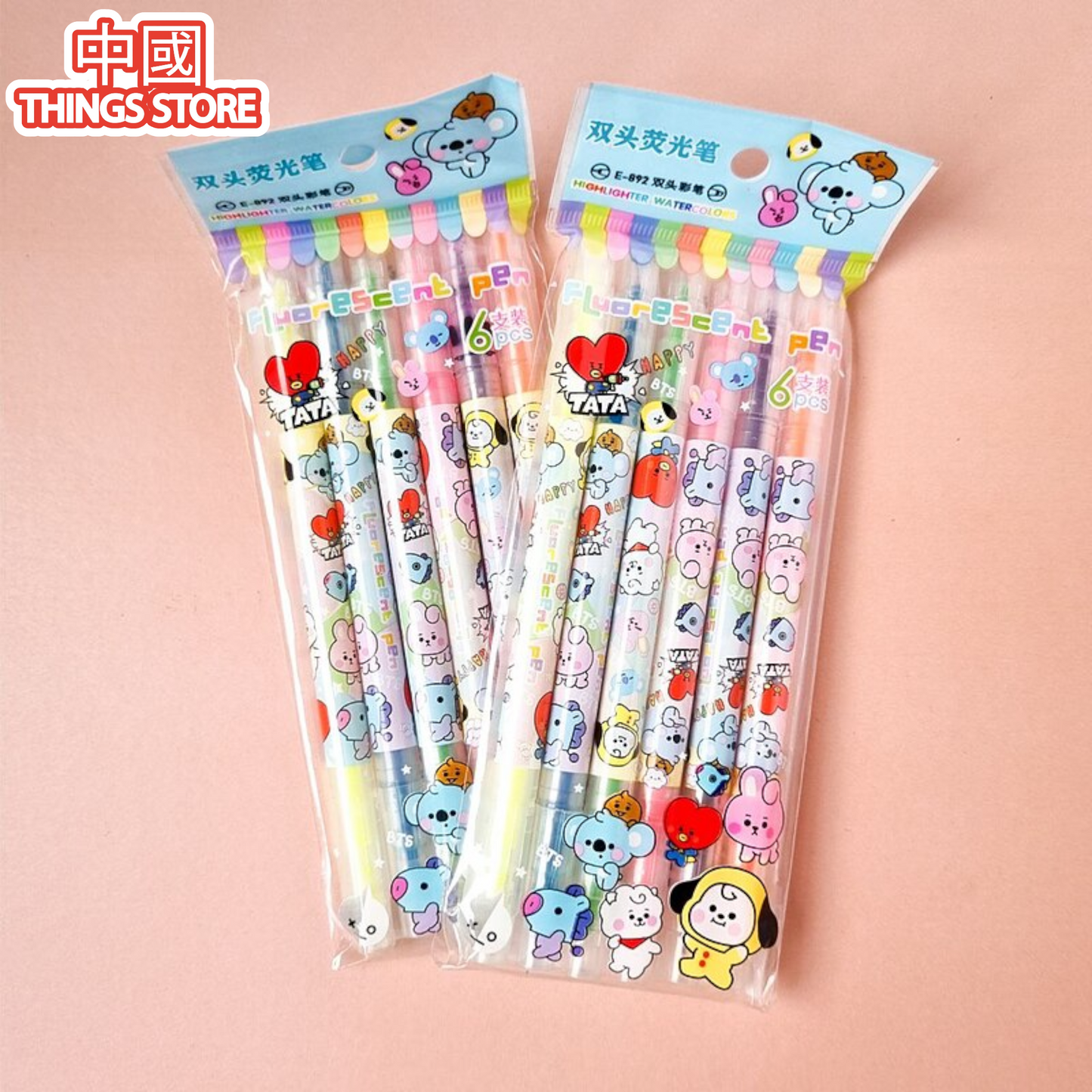 Paquete de 6 plumones marcatextos con doble punta