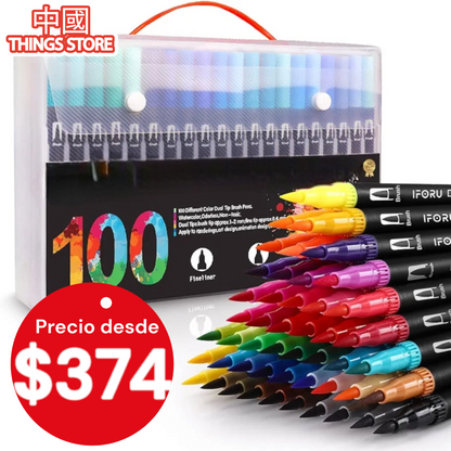 Plumones pincel 100pz