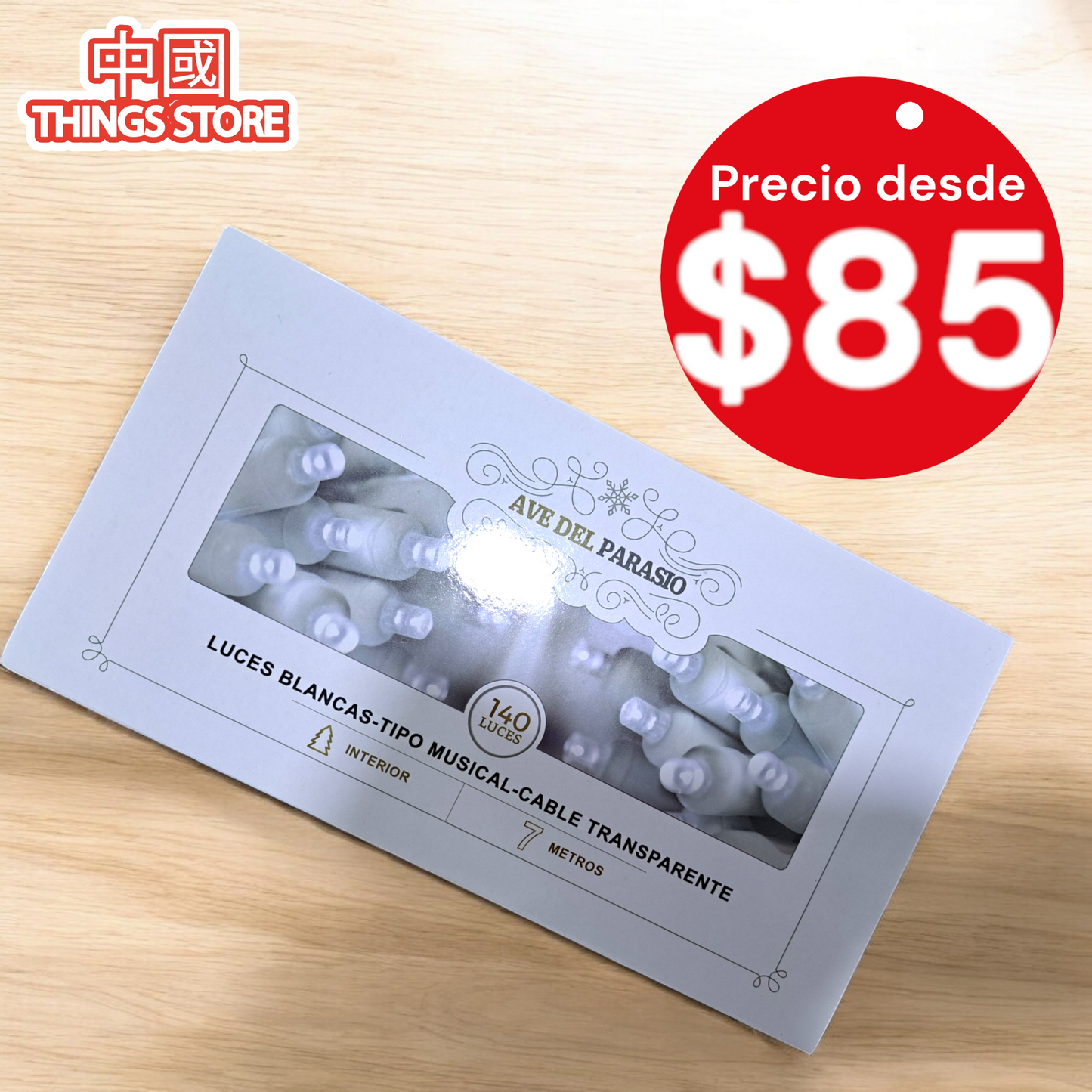 Serie musical de luz blanca 7 metros 140 luces