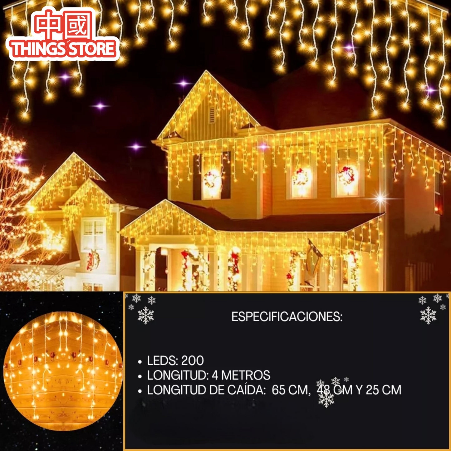 Serie de cascada cálida 200 luces 4m