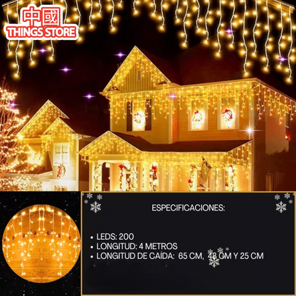 Serie de cascada cálida 200 luces 4m