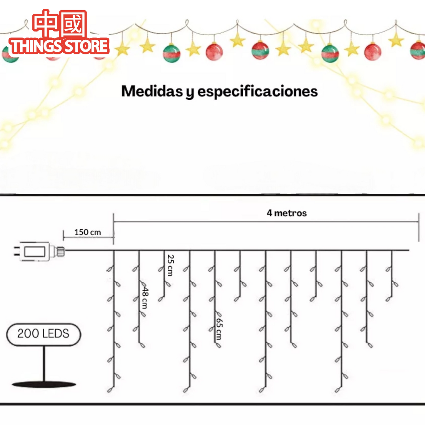 Serie de cascada cálida 200 luces 4m