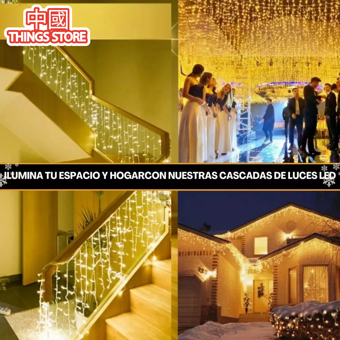 Serie de cascada cálida 200 luces 4m