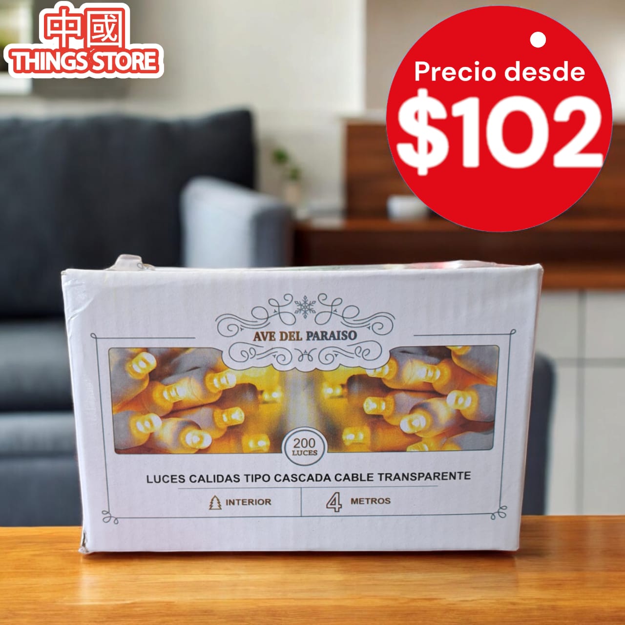 Serie de cascada cálida 200 luces 4m