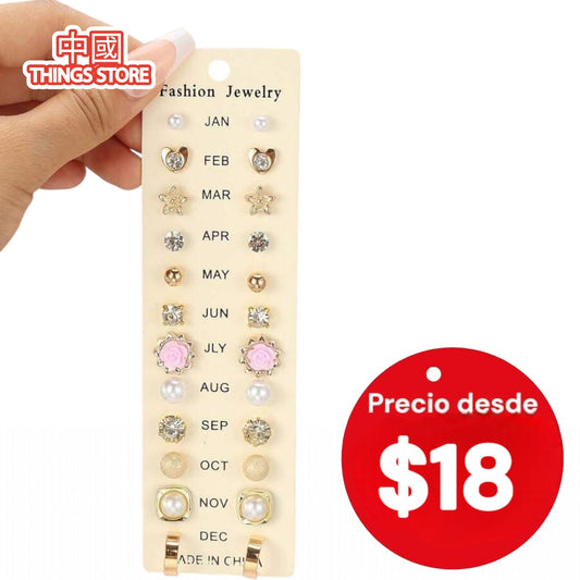 Paquete de 12 pares de aretes