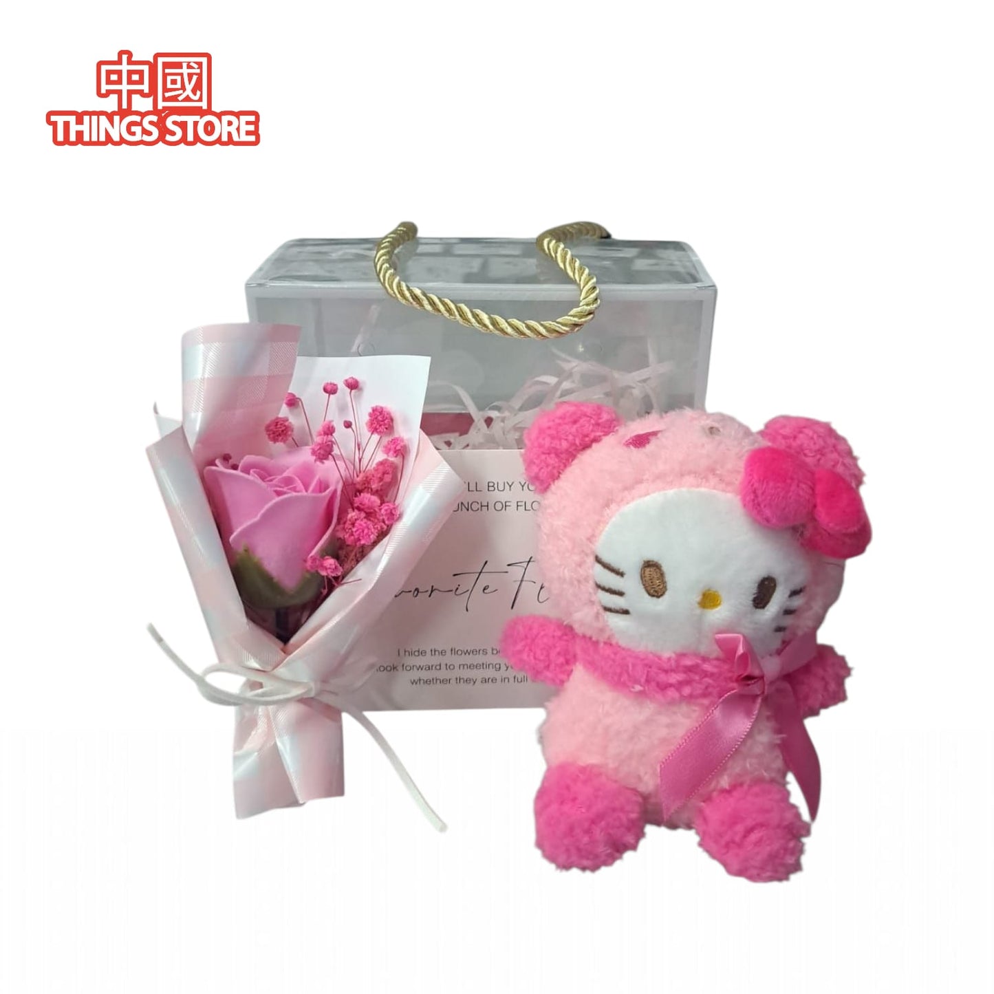 Caja con peluche y flores