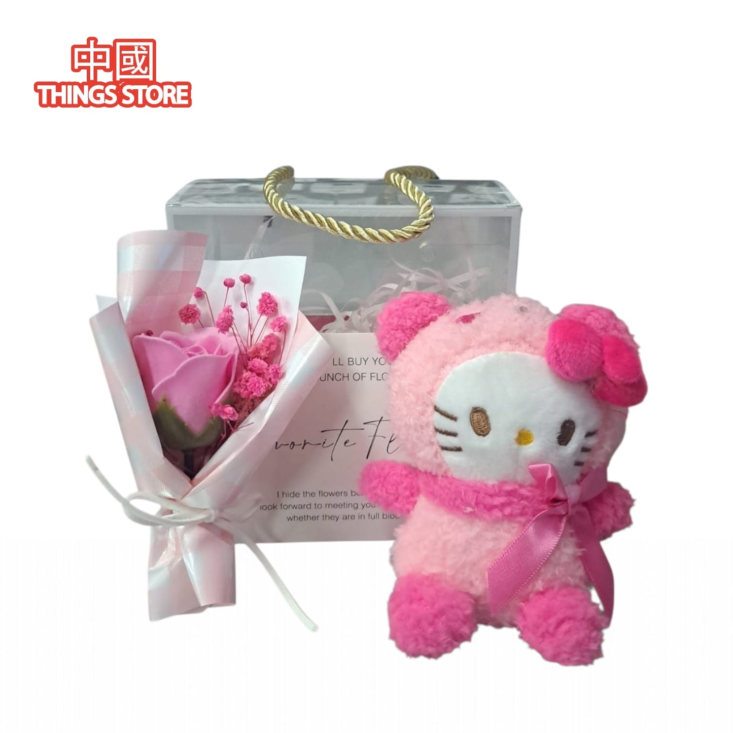 Caja con peluche y flores