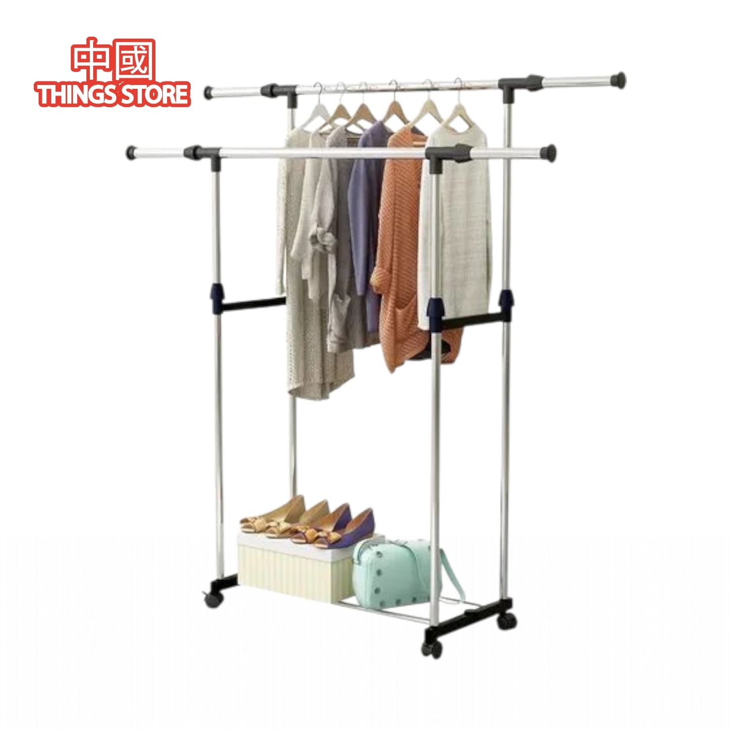 Rack organizador doble para ropa perchero closet con ruedas