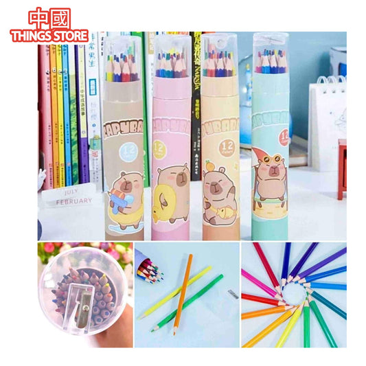 Bote de 12 colores con sacapuntas