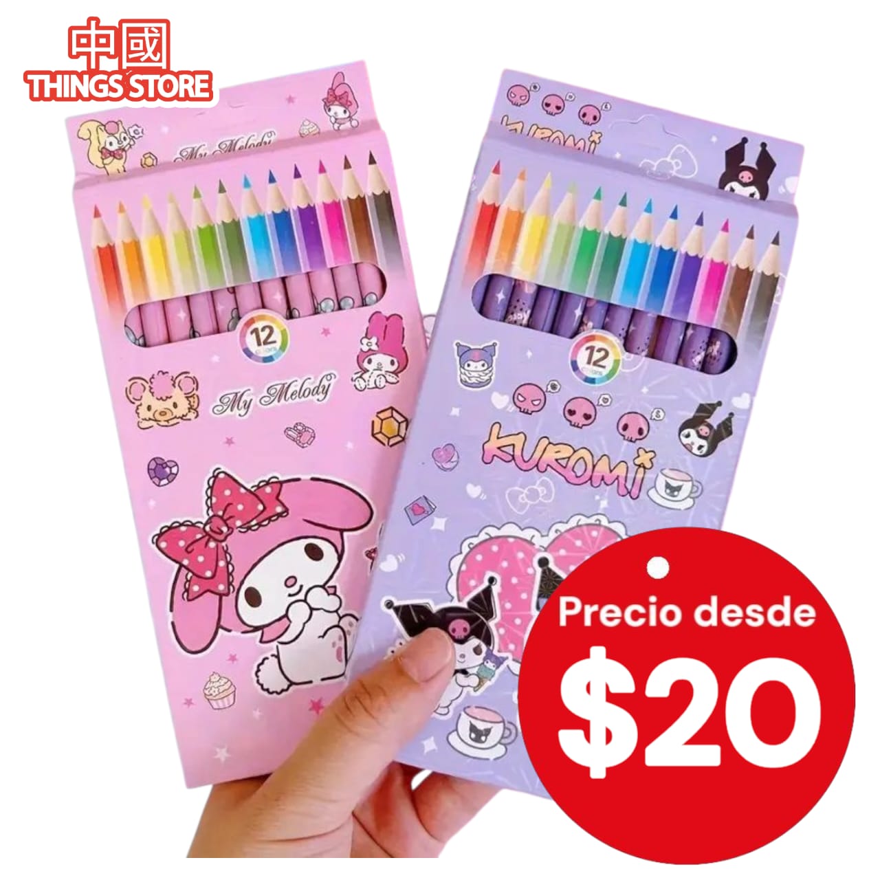 Paquete de lápices de colores con personajes