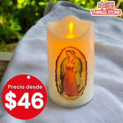 Vela con diseño de virgen