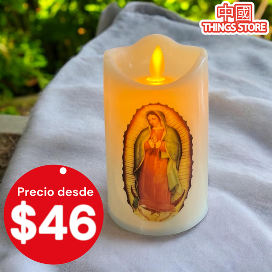 Vela con diseño de virgen