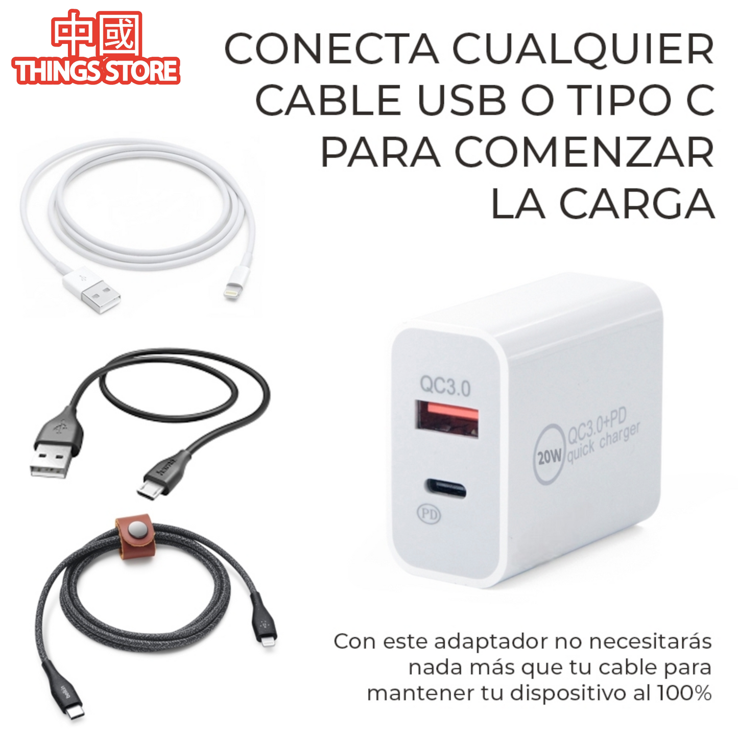 Cubo de carga doble USB y tipo C