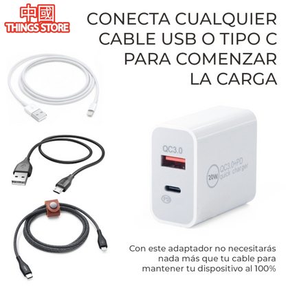 Cubo de carga doble USB y tipo C