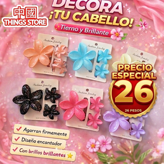 Set de 3 pinzas de flores