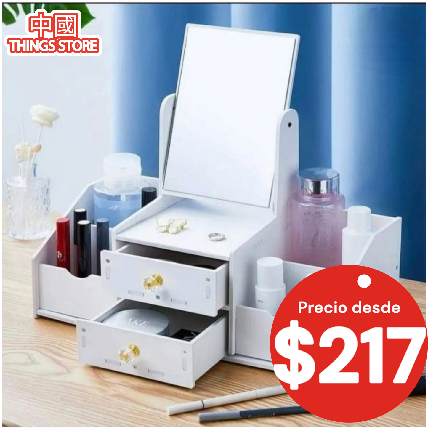 Organizador con espejo rectangular