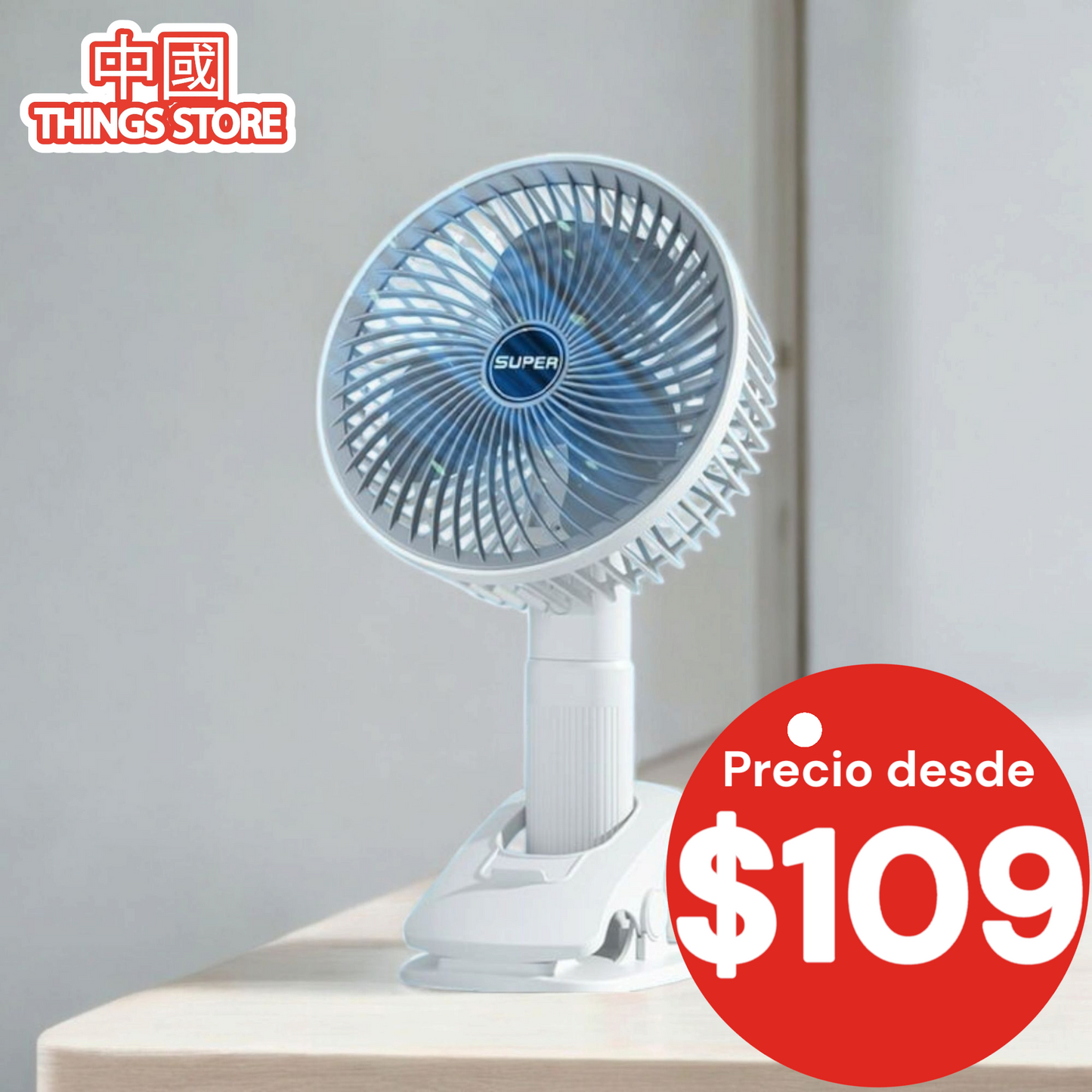 Ventilador de mano con pinza