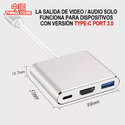 Adaptador tipo C a HDMI, USB y tipo C