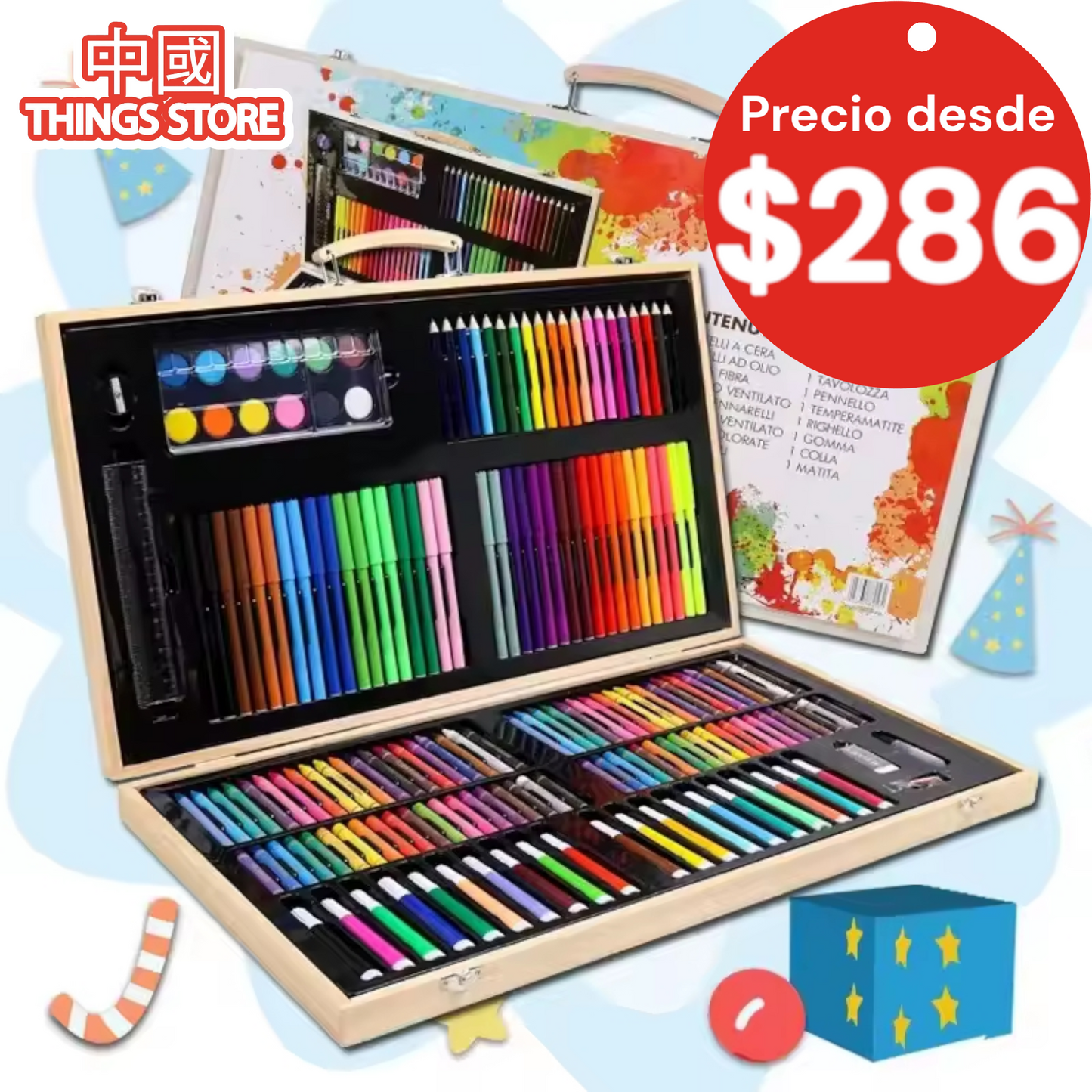 Set de arte de 180 piezas de madera