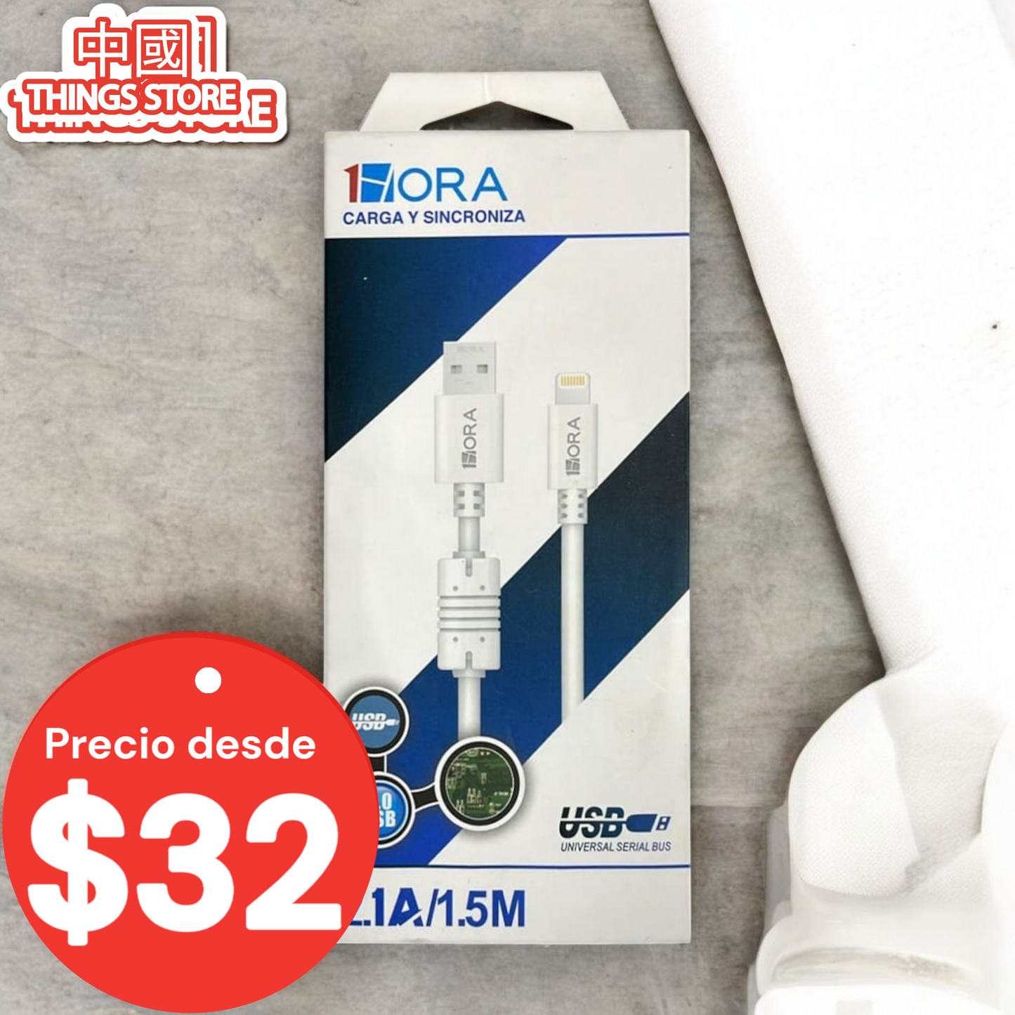 Cable reforzado USB A a iPhone 1.5 m